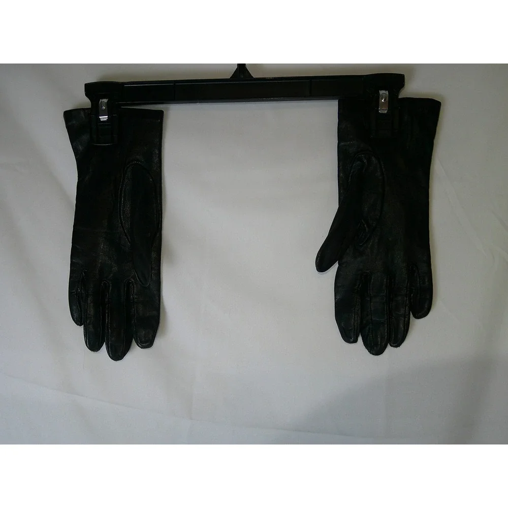 Vintage Grandoe Womens Black Leather Dress Gloves Size 7.5‎ Classic Winter